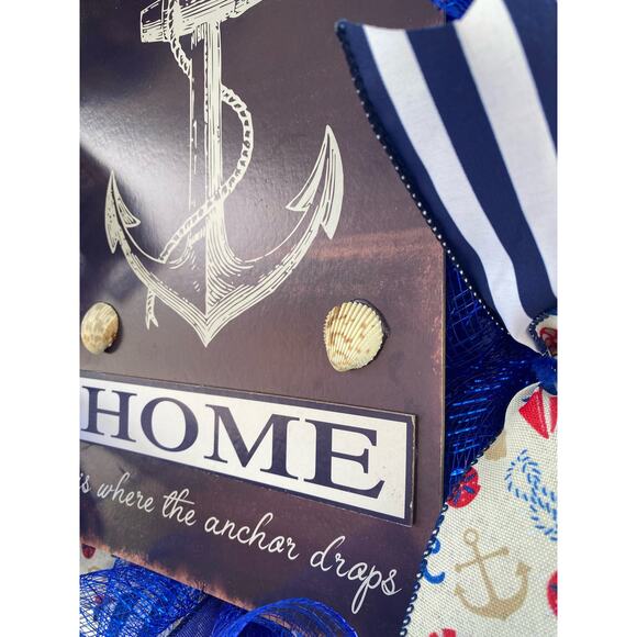 Nautical Wreath “Home Where the Anchor Drops” Coastal Front Door Decor, Handmade - Picture 2 of 9